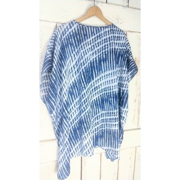 90s blue white tie dye striped boho kaftan cover up top - Picture 5 of 5